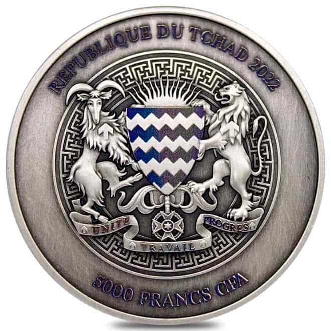 2022 Chad 1 oz Silver Dragon and Tiger Coin Serial #10 High Relief (w/Box)