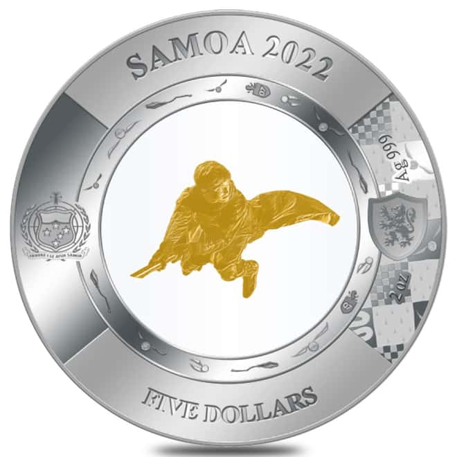 2022 Samoa 2 oz Silver Harry Potter - The Seeker Coin with Gold Insert (w/Box & COA)