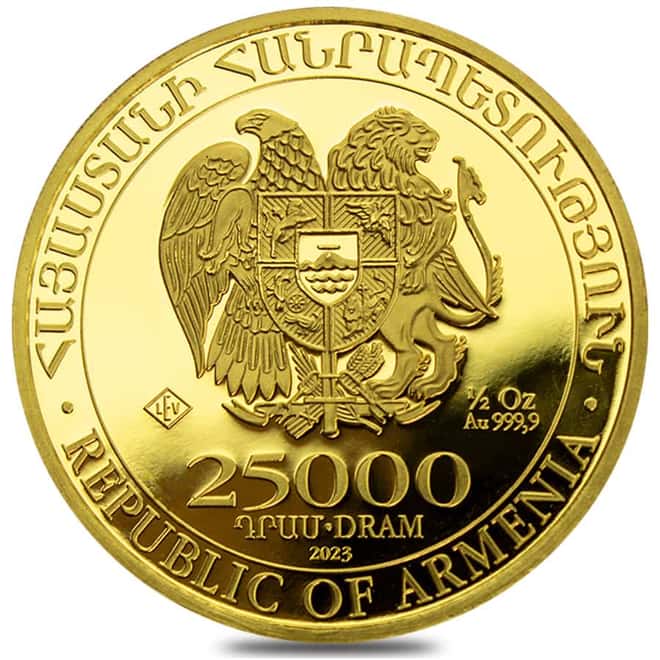 2023 Armenia 1/2 oz Gold Noah's Ark 25000 Dram Coin BU