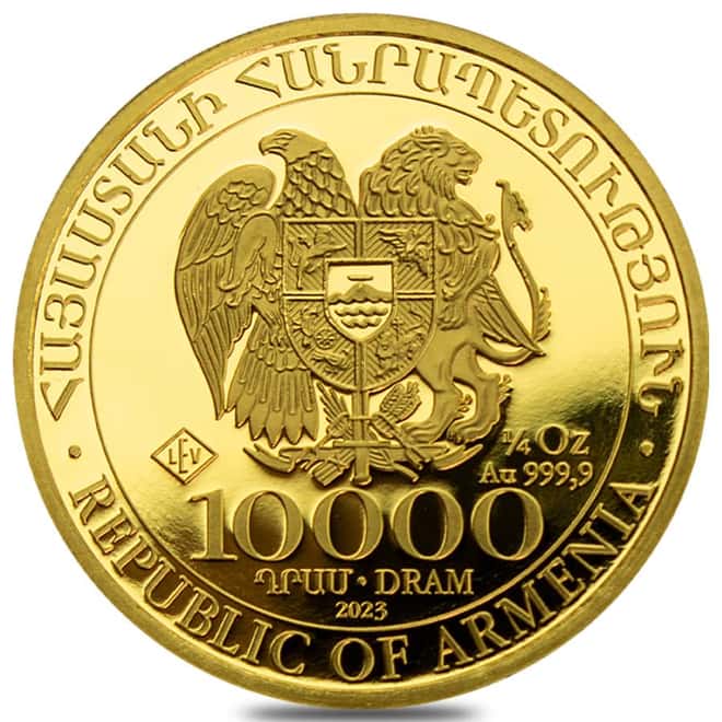 2023 Armenia 1/4 oz Gold Noah's Ark 10000 Dram Coin BU