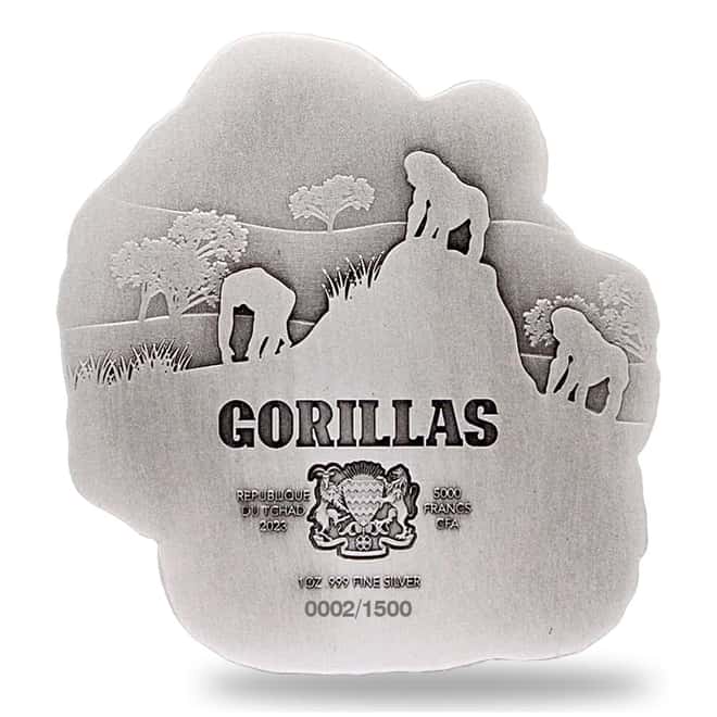 2023 Chad 1 oz Silver Gorilla and Child Coin Serial #2 Shaped High Relief (w/Box)