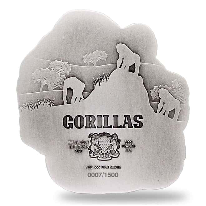2023 Chad 1 oz Silver Gorilla and Child Coin Serial #7 Shaped High Relief (w/Box)
