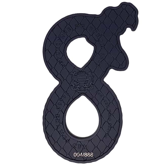 2023 Chad 2 oz Silver Figure Eight Black Mamba Coin Serial #4 Shaped High Relief (w/Box)