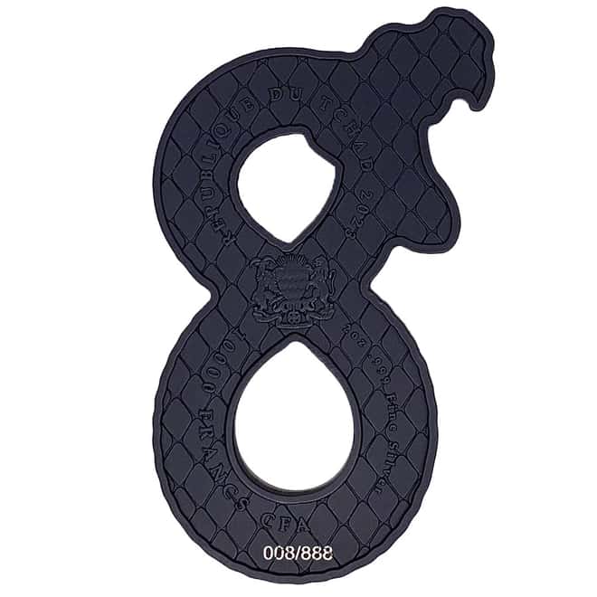 2023 Chad 2 oz Silver Figure Eight Black Mamba Coin Serial #8 Shaped High Relief (w/Box)