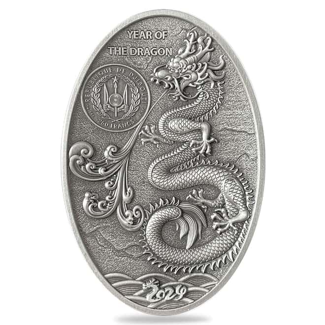 2024 5 oz Silver Dragon Egg 3D Shaped Coin Djibouti .999 Fine (w/Box & COA)