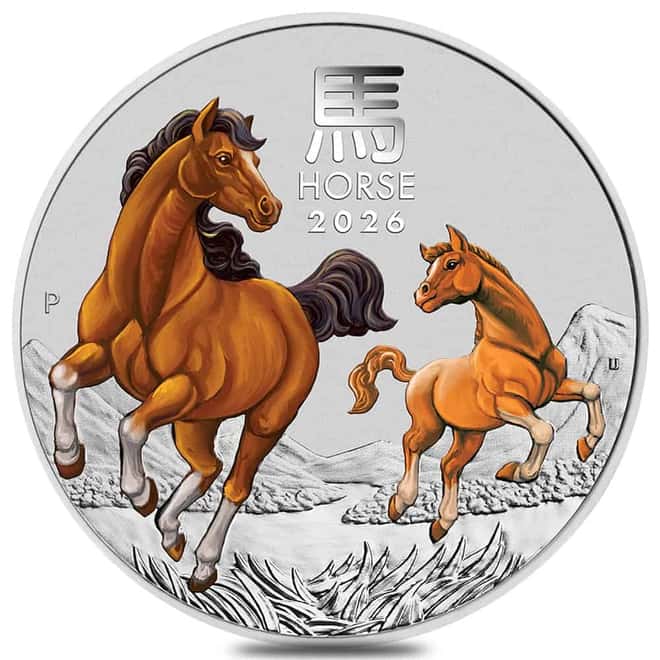 2026 2 oz Colorized Silver Lunar Horse BU Perth Mint