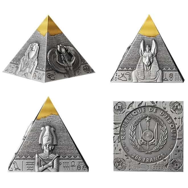 2024 Djibouti 6 oz Pyramids of Giza 3D Silver 3-Coin Set