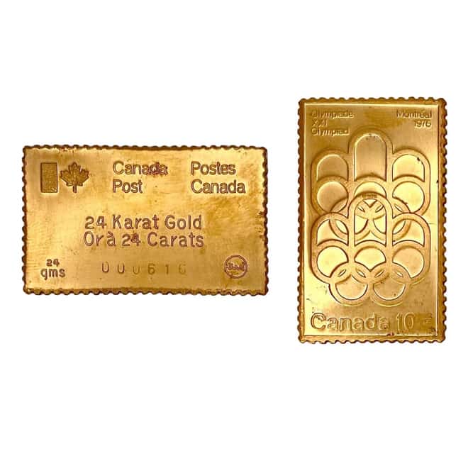 3 x 24 gram Gold Canada Post 1976 Olympics 3-Stamp Set