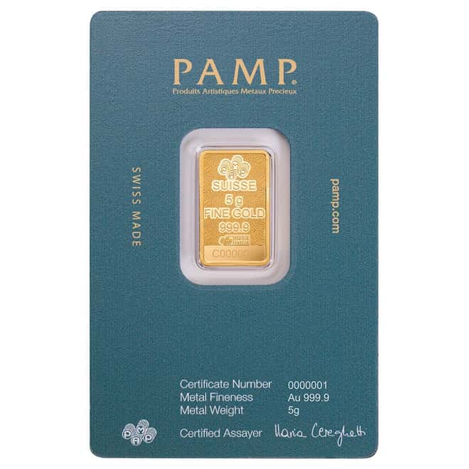 5 Gram PAMP Suisse Arabian Falcon Gold Bar .9999 Fine (in Assay)