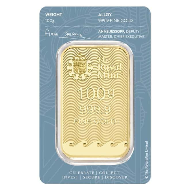 100 Gram Britannia Gold Bar .9999 Fine (in Assay)