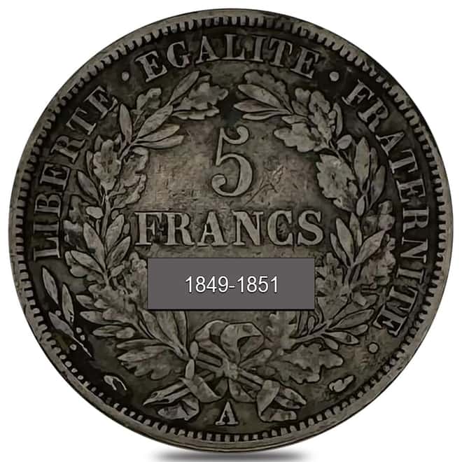 1849-1851 France 5 Francs Liberty Head Silver Coin Avg Circ