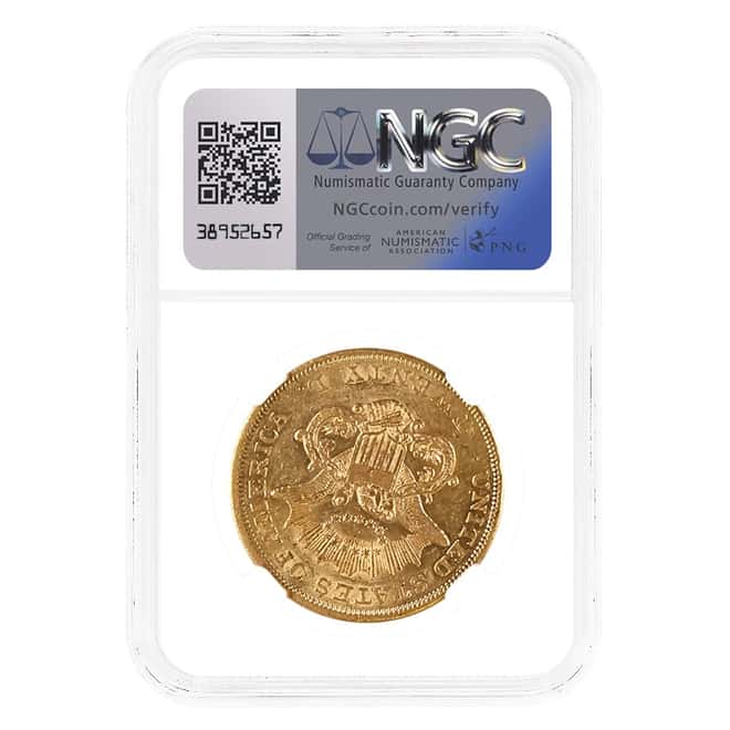 1861 $20 Liberty Head Double Eagle Gold Coin NGC AU 55