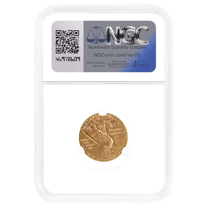 1909 $5 Indian Head Half Eagle Gold Coin NGC MS 62