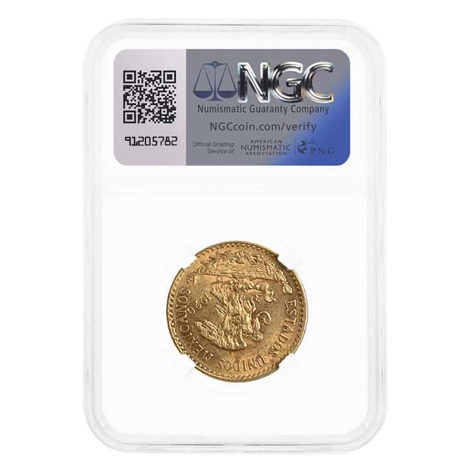 1920/10 Mexico 20 Pesos Gold Coin NGC AU 58