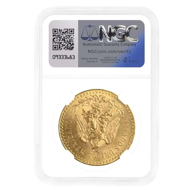 1922 Mexico 50 Pesos Gold Coin NGC MS 63