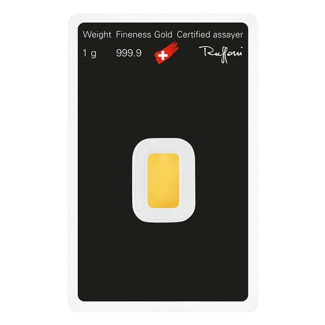 1 Gram Argor Heraeus Gold Bar .9999 Fine (in Assay)