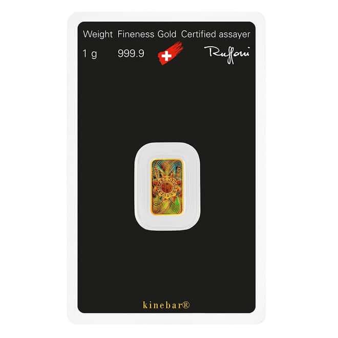 1 Gram Argor Heraeus Kinebar Gold Bar .9999 Fine (in Assay)