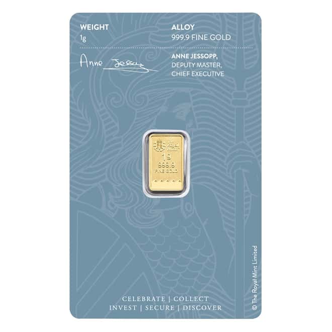 1 Gram Britannia Gold Bar .9999 Fine (in Assay)