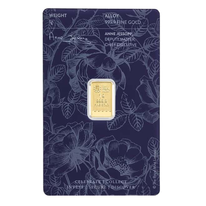 1 gram Britannia Gold Bar Best Wishes .9999 Fine (In Assay)