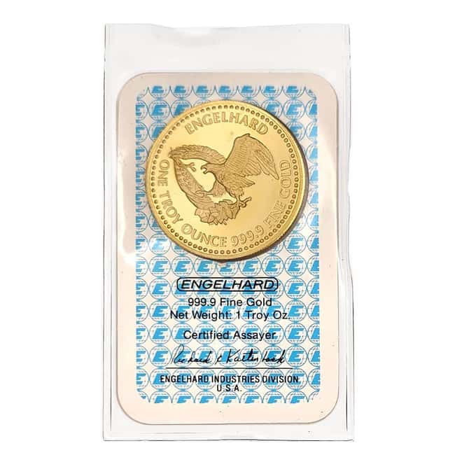 1 oz Engelhard Prospector Gold Round .9999 Fine (In Assay)