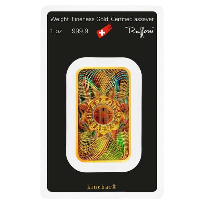 1 oz Gold Bar - Argor-Heraeus .9999 Fine KineBar Design (in Assay)