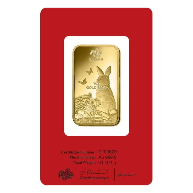 Box of 25 - 1 oz PAMP Suisse Year of the Rabbit Gold Bar (In Assay)