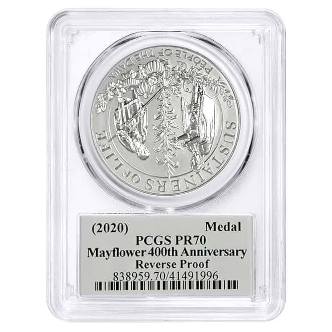 1 oz US Mayflower Rev Proof Silver Medal PCGS PF 70 (Cleveland Sign)