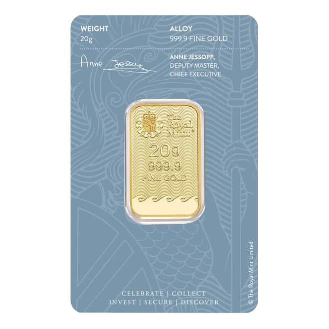 20 gram Britannia Gold Bar .9999 Fine (In Assay)