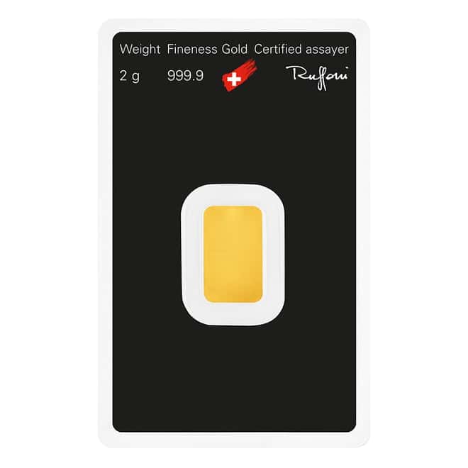 2 Gram Argor Heraeus Gold Bar .9999 Fine (in Assay)