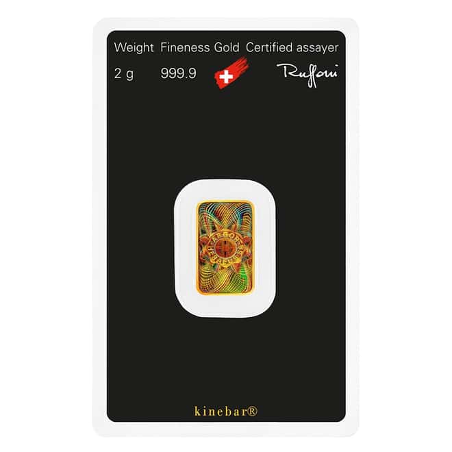 2 Gram Argor Heraeus Kinebar Gold Bar .9999 Fine (in Assay)