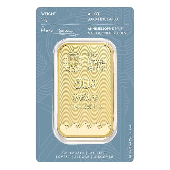 50 Gram Britannia Gold Bar .9999 Fine (in Assay)
