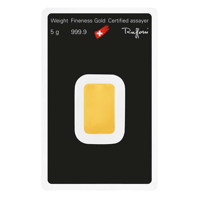 5 Gram Argor Heraeus Gold Bar .9999 Fine (in Assay)