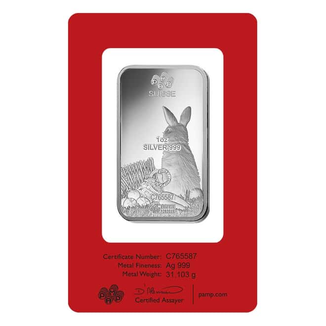 1 oz PAMP Suisse Year of the Rabbit Silver Bar (In Assay)