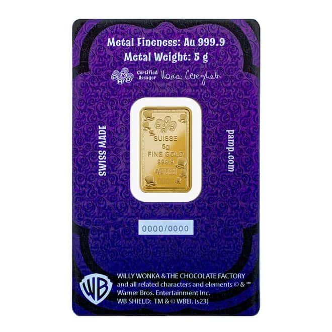 2023 5 gram PAMP Suisse Willy Wonka Golden Ticket Gold Bar