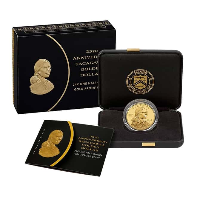 2025-W 1/2 oz Sacagawea Dollar Proof Gold Coin 25th Ann (w/Box & COA)