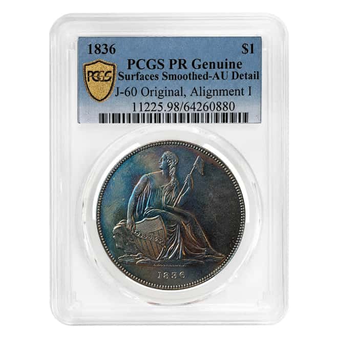 1836 Silver Gobrecht Dollar $1 PCGS AU Detail Surfaces Smoothed