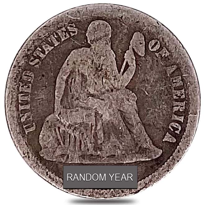 1837-1891 Seated Liberty Dime 10C Silver Coin Circulated (Random Year)