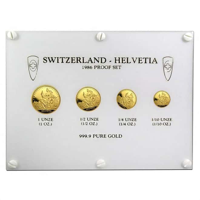 1986 Switzerland 1.85 oz Helvetia Eternal Pact Gold 4-Round Set