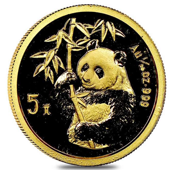 1995 1/20 oz Chinese Gold Panda 5 Yuan Small Date BU (Sealed)