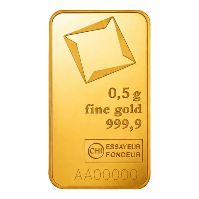 Box of 25 - 1/2 Gram Gold Bar Valcambi Suisse .9999 Fine (in Assay)