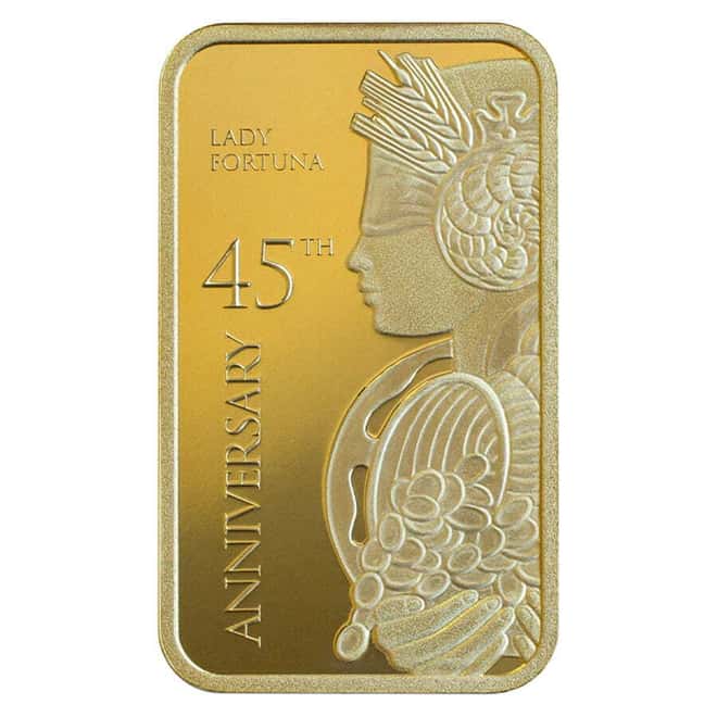 1 oz Gold Bar PAMP Suisse Lady Fortuna 45th Ann (In Assay)