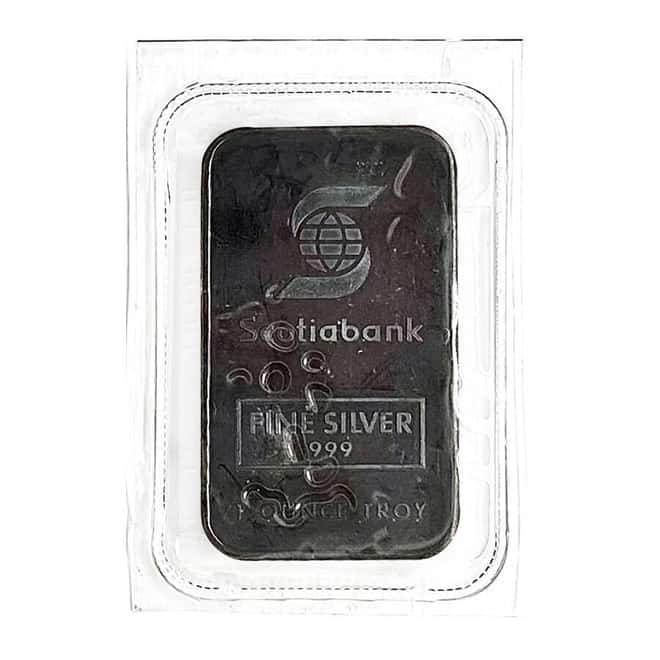 1 oz Johnson Matthey Scotiabank Small Logo Silver Bar .999 Fine
