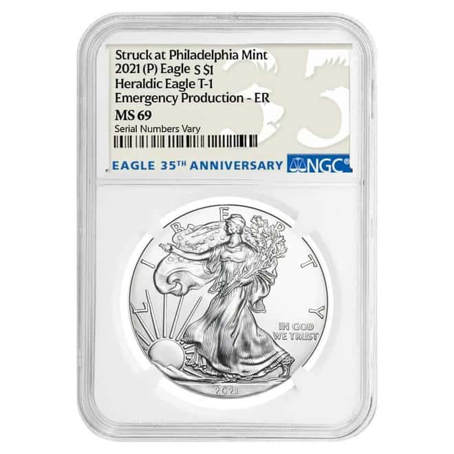 2021 (P) 1 oz Silver American Eagle NGC MS 69 ER (35th Anniv) Emergency Production