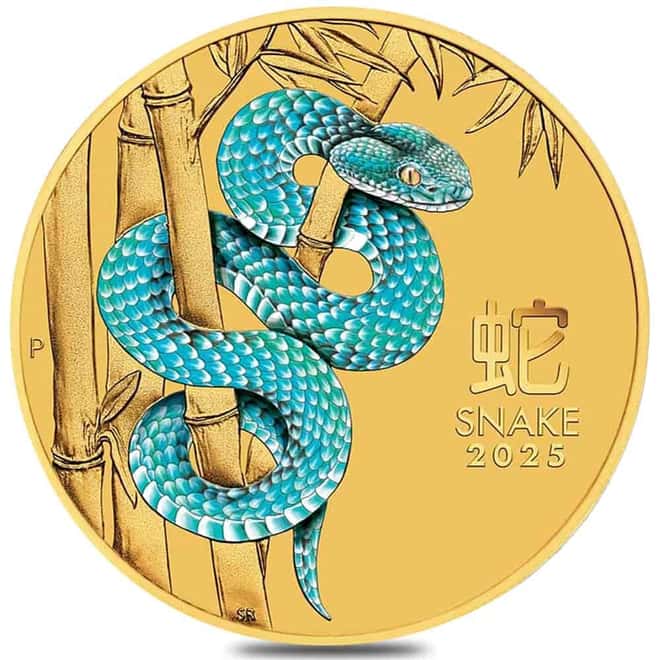 2025 1/10 oz Colorized Gold Lunar Snake BU Perth Mint
