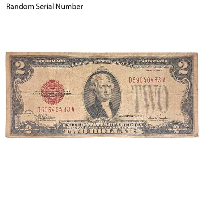 1928 $2 Bill Legal Tender Currency Note Red Seal Avg Circ