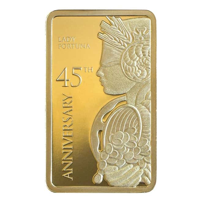 5 Gram Gold Bar PAMP Suisse Lady Fortuna 45th Ann (in Assay)
