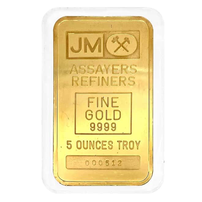 5 oz Johnson Matthey TD Bank Gold Bar .9999 Fine
