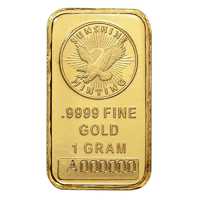 Sunshine Mint 1 Gram Gold Bar .9999 Fine (in Assay)