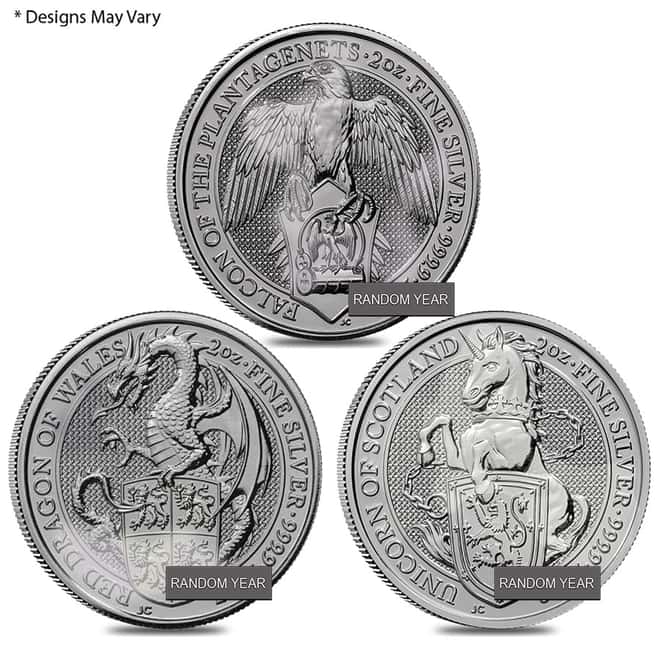 MILKY - Great Britain 2 oz Silver Queen's/Tudor Beasts Coin .9999 Fine (Random Year)