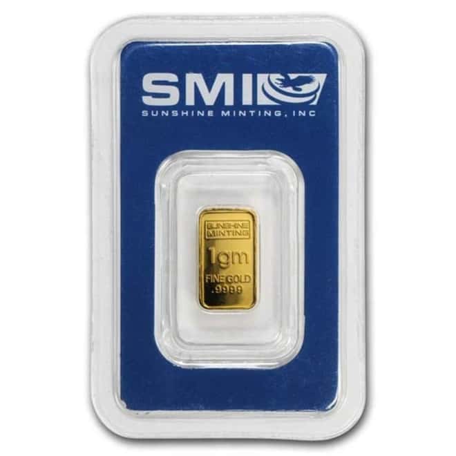 Sunshine Mint 1 Gram Gold Bar .9999 Fine (in Assay)